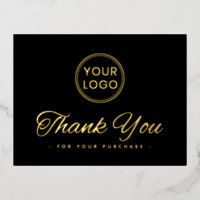 Custom logo foil elegant black thank you postcard