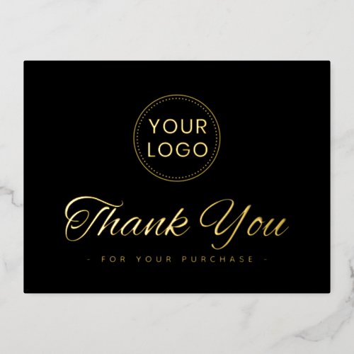 Custom logo foil elegant black thank you postcard
