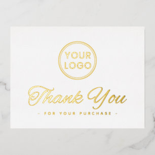 Custom logo foil elegant white thank you postcard