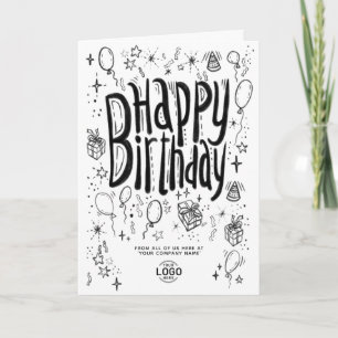Custom Logo Fun Doodle Business Happy Birthday Card
