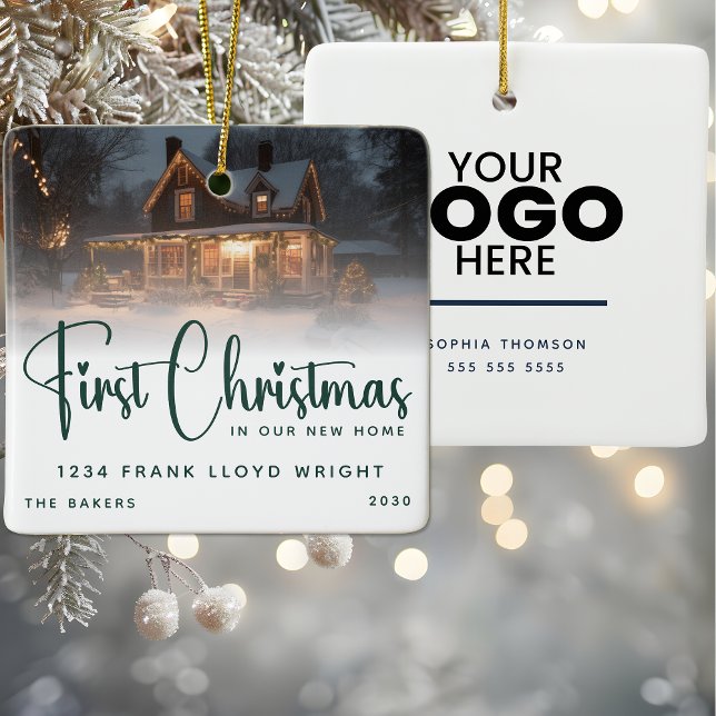 Custom Logo Gift First Christmas In Our New Home  Ceramic Ornament (Creator Uploaded)