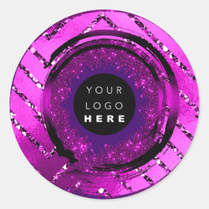 Custom Logo Glitter Purple Tester Sample Container Classic Round Sticker