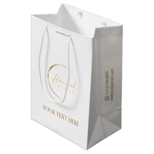 Custom logo gold and white chic business medium gift bag