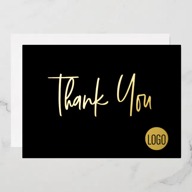 Custom logo Gold Black Business Thank you Foil Holiday Card | Zazzle