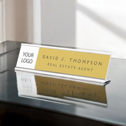 Custom Logo Gold Black Professional Desk Name Plate