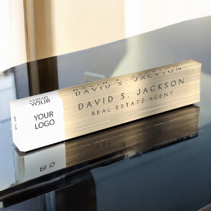Custom Logo Gold Elegant Professional Desk Name Plate