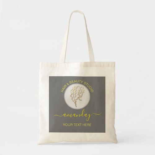 Custom Logo Gold Gray Beauty Studio Hairdressers Tote Bag