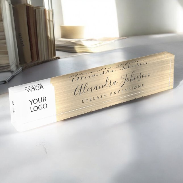 Custom Logo Gold Lashes Eyelash Extensions Desk Name Plate (Creator Uploaded)