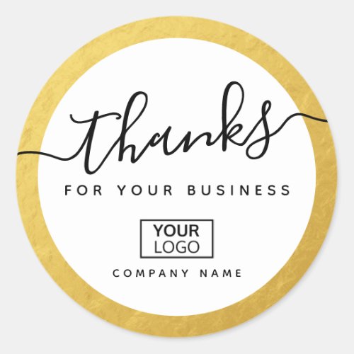 Custom logo gold look border business thank you classic round sticker