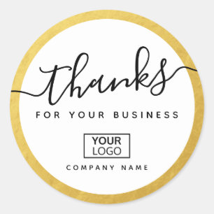 Custom logo gold look border business thank you classic round sticker