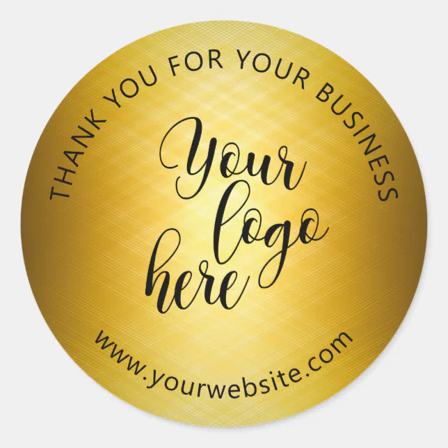 Custom Logo Gold Metal Effect Classic Round Sticker | Zazzle