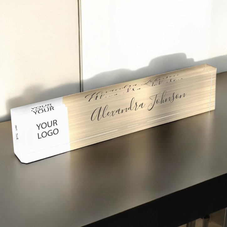 Custom Logo Gold Modern Elegant Professional Desk Name Plate