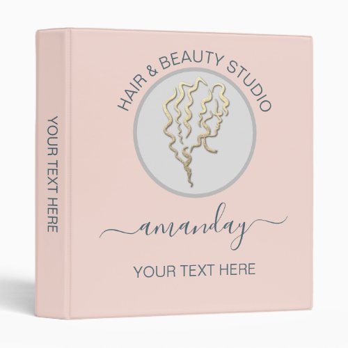 Custom Logo Gold Rose Beauty Studio Hairdresser 3 Ring Binder