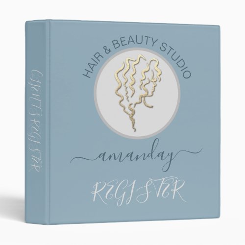 Custom Logo Gold Smoky Blue Beauty Studio Hair 3 Ring Binder