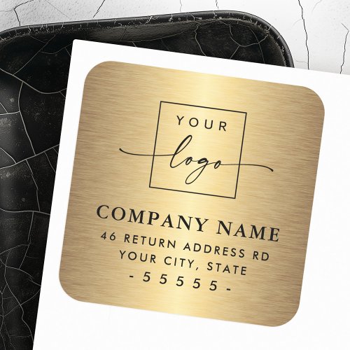 Custom logo golden color gradient return address square sticker