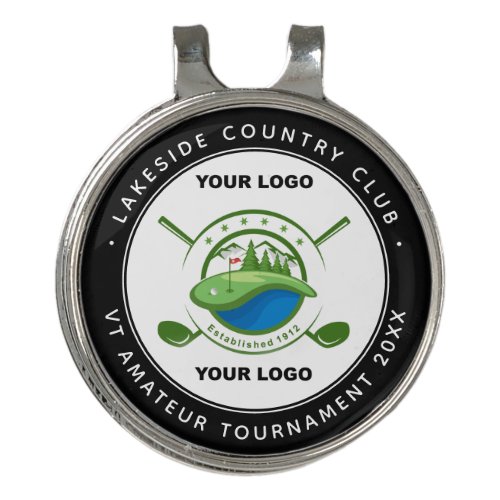Custom Logo Golf Club Memorial Tournament Black Golf Hat Clip - Golf Club Custom Logo Golf Ball Marker Hat Clip. This unique golf club memorial tournament golf ball marker features your custom text and personalized logo. 
Customize this golf club marker with your business logo and text. Perfect for golf club tournaments, golf promotional items and ideas, golf memorial events, golf tournament gifts, golf corporate products, purchase in bulk for wholesale. 
COPYRIGHT © 2020 Judy Burrows, Black Dog Art - All Rights Reserved. Custom Logo Golf Club Memorial Tournament Black golf hat clip