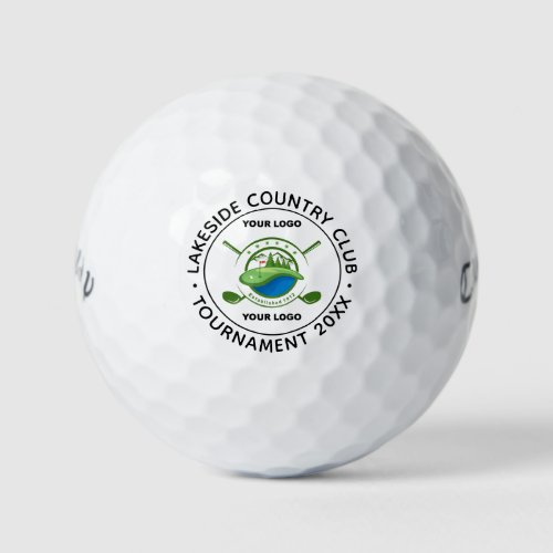 Custom Logo Golf Club Memorial Tournament  Golf Balls - Golf Club Custom Logo Golf Balls. This unique golf club memorial tournament golf ball features your custom text and personalized logo. 
Customize this golf club golf ball with your business logo and text. Perfect for golf club tournaments, golf promotional items and ideas, golf memorial events, golf tournament gifts, golf corporate products, purchase in bulk for wholesale. 
COPYRIGHT © 2020 Judy Burrows, Black Dog Art - All Rights Reserved. Custom Logo Golf Club Memorial Tournament Golf Balls