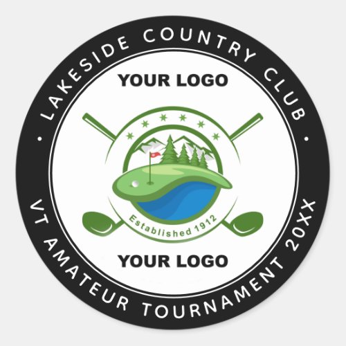 Custom Logo Golf Club Swag Memorial Tournament Classic Round Sticker - Golf Club Custom Logo Golf Sticker. This unique golf club memorial tournament golf sticker features your custom text and personalized logo. 
Customize this golf club sticker with your business logo and text. Perfect for golf club tournaments, golf promotional items and ideas, golf memorial events, golf corporate products, golf tournament gifts, purchase in bulk for wholesale. 
COPYRIGHT © 2020 Judy Burrows, Black Dog Art - All Rights Reserved. Custom Logo Golf Club Swag Memorial Tournament Classic Round Sticker