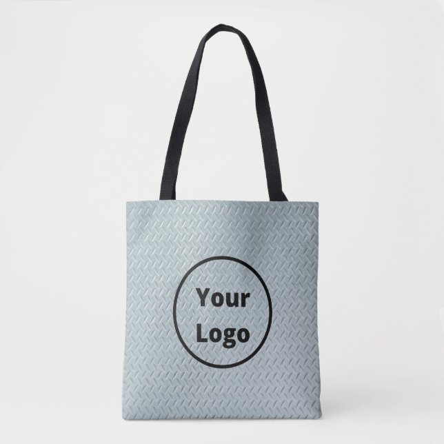 Custom logo gray metal print tote bag (Front)