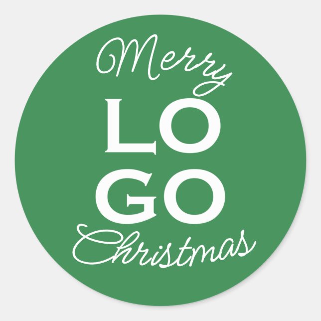 Custom Logo Green Merry Christmas  Classic Round Sticker (Front)