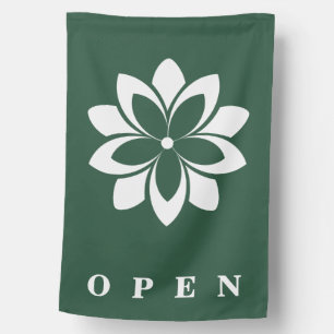 🌸Custom Logo Green & White Florist Shop Open Flag
