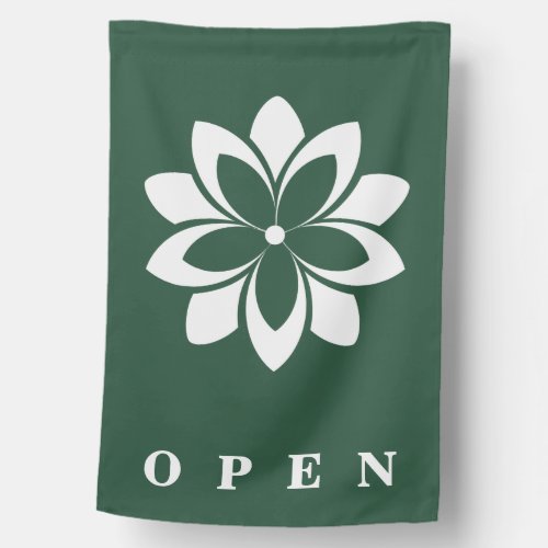 Custom Logo Green  White Florist Shop Open Flag