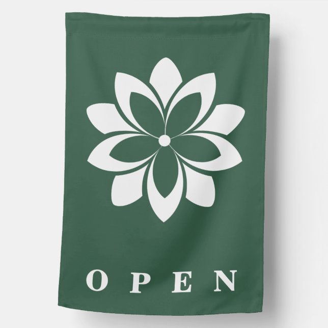 🌸Custom Logo Green & White Florist Shop Open Flag (Front)