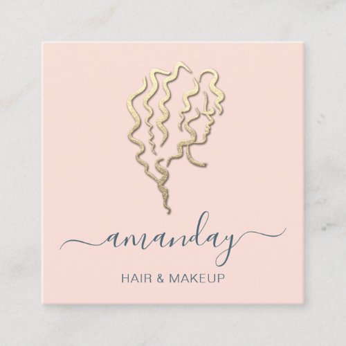 Custom Logo Hairdresser Makeup Artist Lash Blush Square Business Card