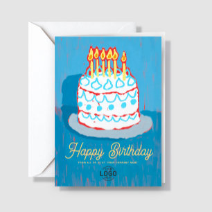 Custom Logo Hand Drawn Blue Whit Cake Birthday Card