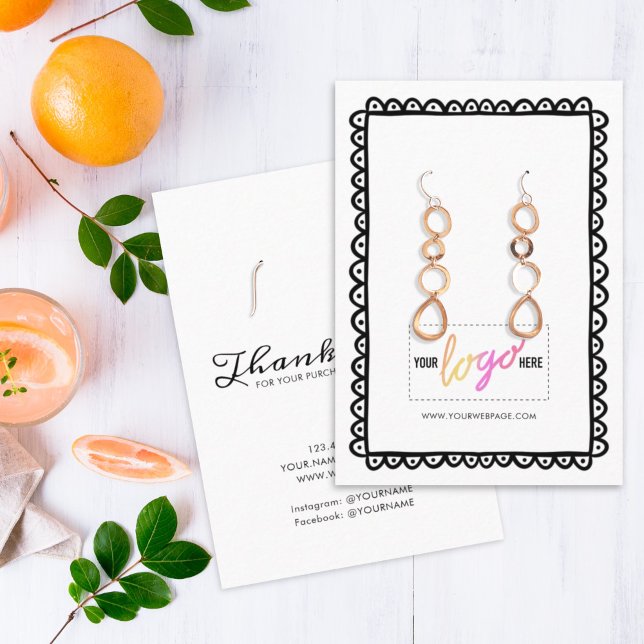 Custom Logo Hand Drawn Frame Earrings Display 10 Business Card (Creator Uploaded)