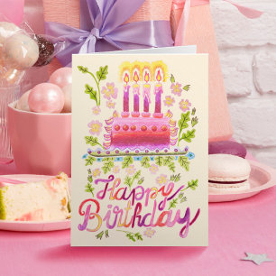 Custom Logo Hand Drawn Whimsical Cake Birthday Card