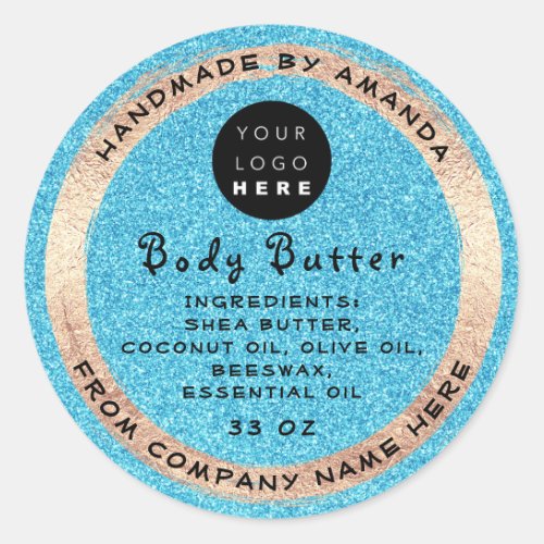Custom Logo Handmade Name Body Butter Cosmetic Blu Classic Round Sticker
