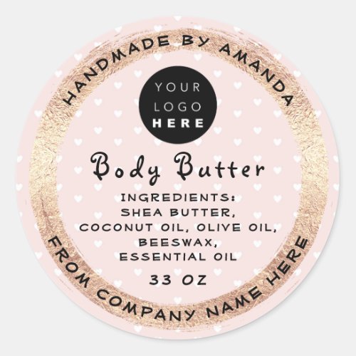 Custom Logo Handmade Name Body Butter Cosmetic  Classic Round Sticker