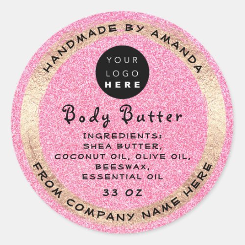 Custom Logo Handmade Name Body Butter CosmeticPink Classic Round Sticker