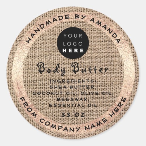 Custom Logo Handmade Name Body Butter Cosmetics  Classic Round Sticker
