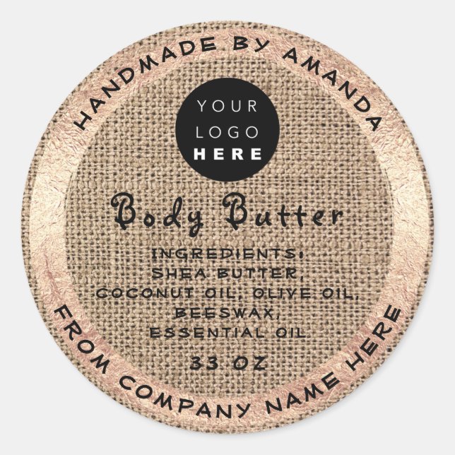 Custom Logo Handmade Name Body Butter Cosmetics  Classic Round Sticker (Front)