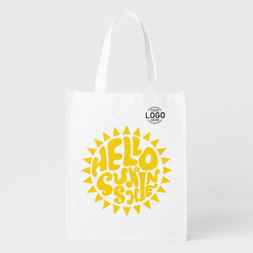 Custom Logo Hello Sunshine Lettering Yellow Sun Grocery Bag