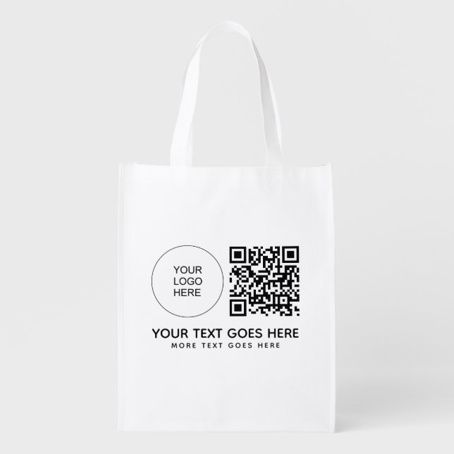 Custom Logo Here Barcode QR Code Front Side Print Grocery Bag (Front)