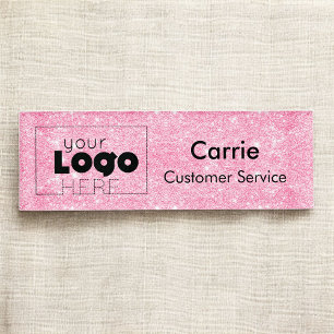 Custom Logo Hot Pink Glitter Employee Name Tag