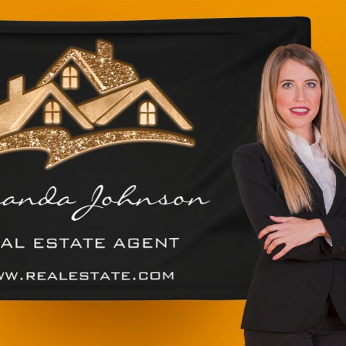 Custom Logo House Real Estate Agent Gold Black Squ Banner