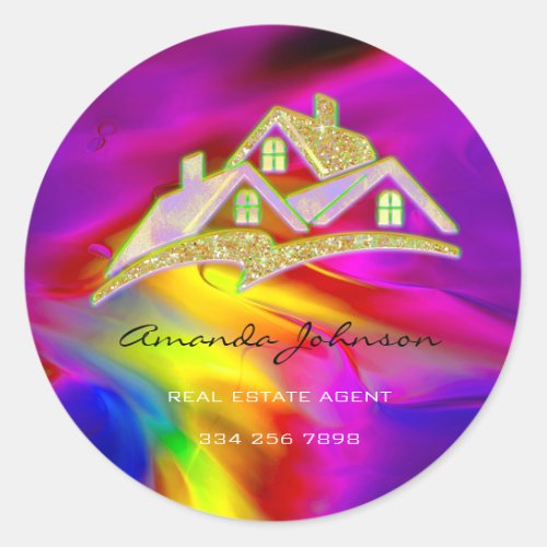Custom Logo House Real Estate Agent Holographic Classic Round Sticker