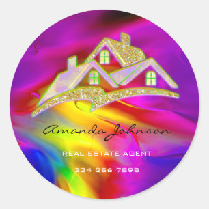 Custom Logo House Real Estate Agent Holographic Classic Round Sticker