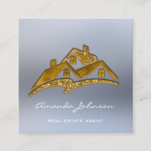 Custom Logo House Real Estate Agent Home Gold Square Business Card