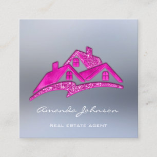 Custom Logo House Real Estate Agent Home Pink Square Business Card