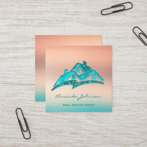 Custom Logo House Real Estate Agent Home Rose Square Business Card