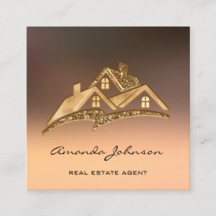 Custom Logo House Real Estate Agent Home Rose VIP Square Business Card