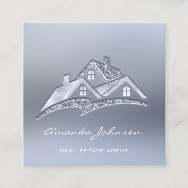 Custom Logo House Real Estate Agent Home Smoky Square Business Card (Front)