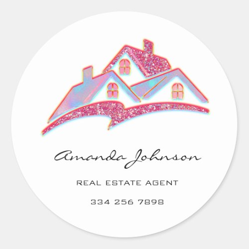 Custom Logo House Real Estate Agent Pink Blue Classic Round Sticker