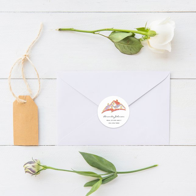 Custom Logo House Real Estate Agent Pink Orange Classic Round Sticker (Custom Logo House Real Estate Agent Pink Orange Classic Round Sticker)