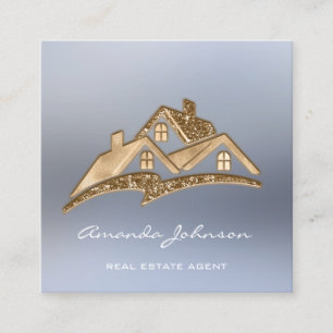 Custom Logo House Real Estate Agent Smoky Blue Square Business Card